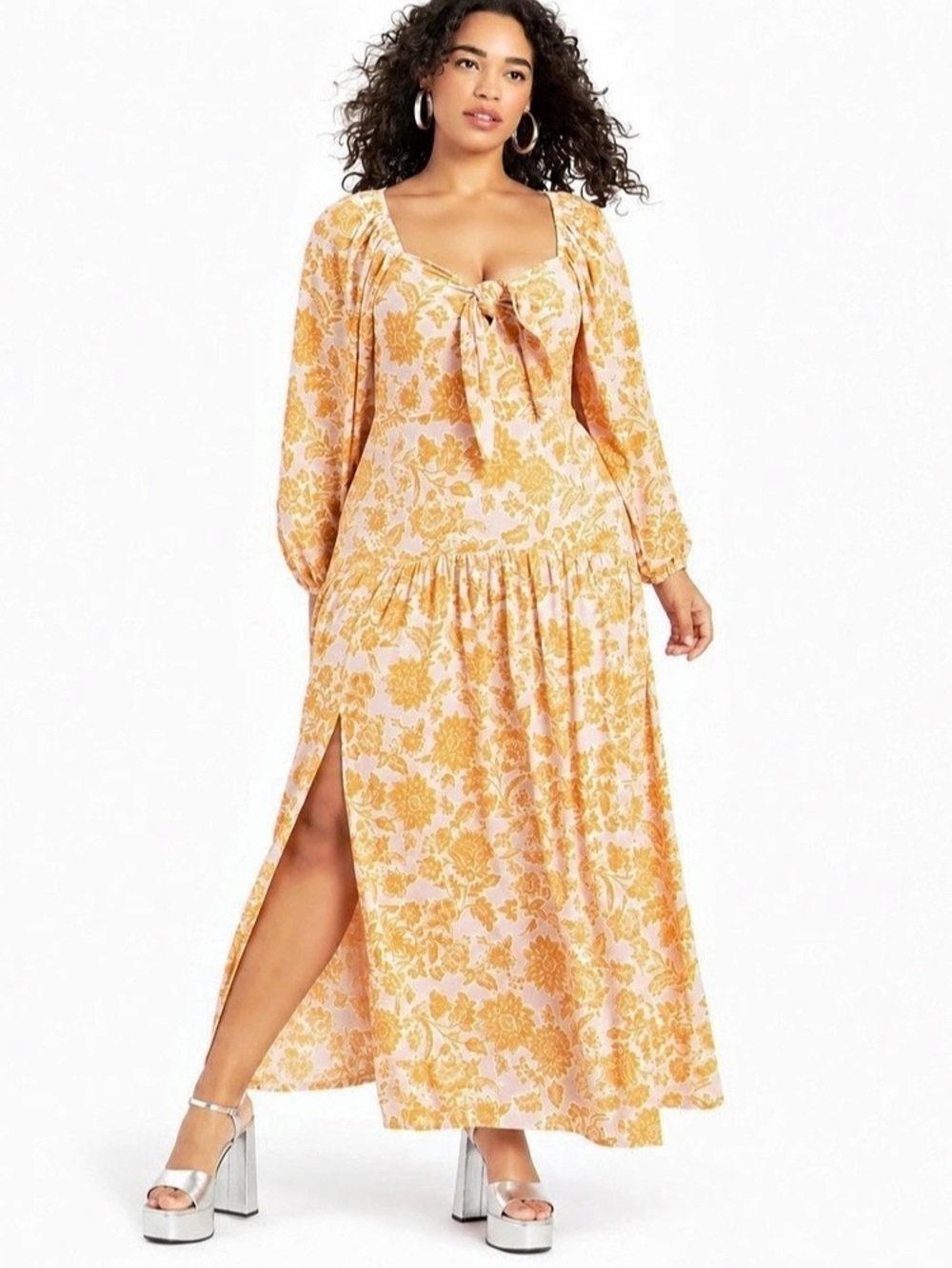 Eloquii Tie Front Maxi Dress In Enchanted Floral